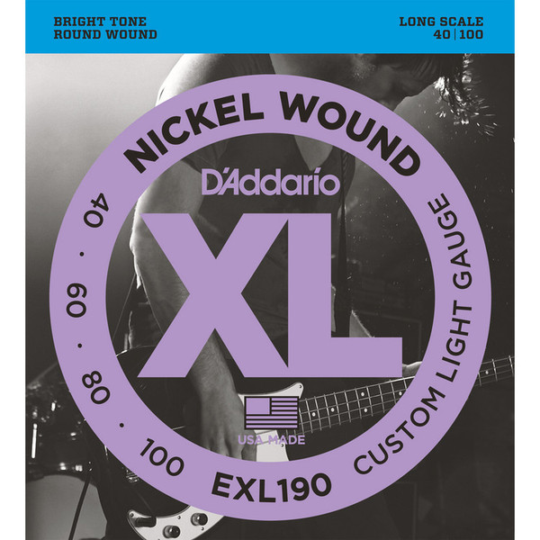 D'Addario EXL190 Bass Guitar Strings, Custom Light 40-100, Long Scale