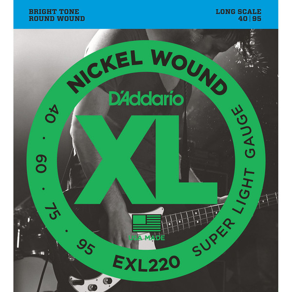 D'Addario EXL220 Bass Guitar Strings, Super Light 40-95, Long Scale