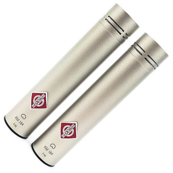Neumann KM 184 Stereo Microphone Set, Nickel - Microphones Front Angled