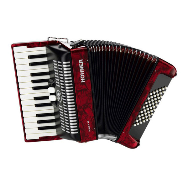 Hohner Bravo II 48 Accordion, Red with Gig Bag