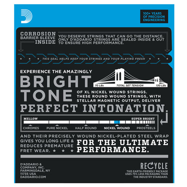 D'Addario EXL116 Nickel Wound, Medium Top/Heavy Bottom, 11-52