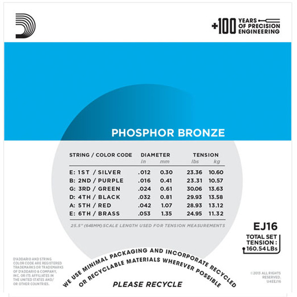 D'Addario EJ16 Phosphor Bronze, Light, 12-53