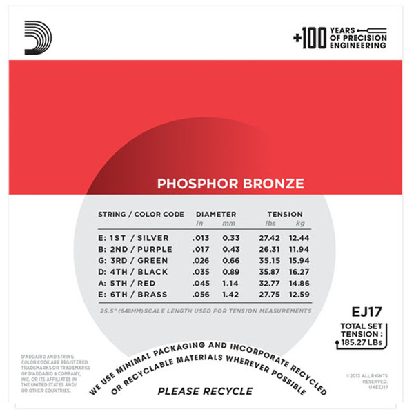 D'Addario EJ17 Phosphor Bronze, Medium, 13-56