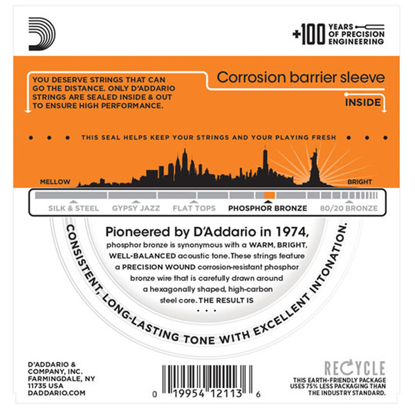 D'Addario EJ15 Phosphor Bronze, Extra Light, 10-47 x 3 Pack