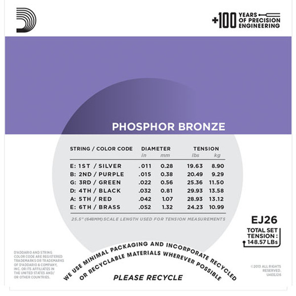 D'Addario EJ26 Phosphor Bronze, Custom Light, 11-52 x 3 Pack