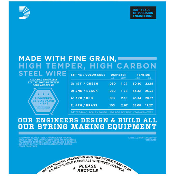 D'Addario EXL170 Bass Guitar Strings, Light 45-100, Long Scale