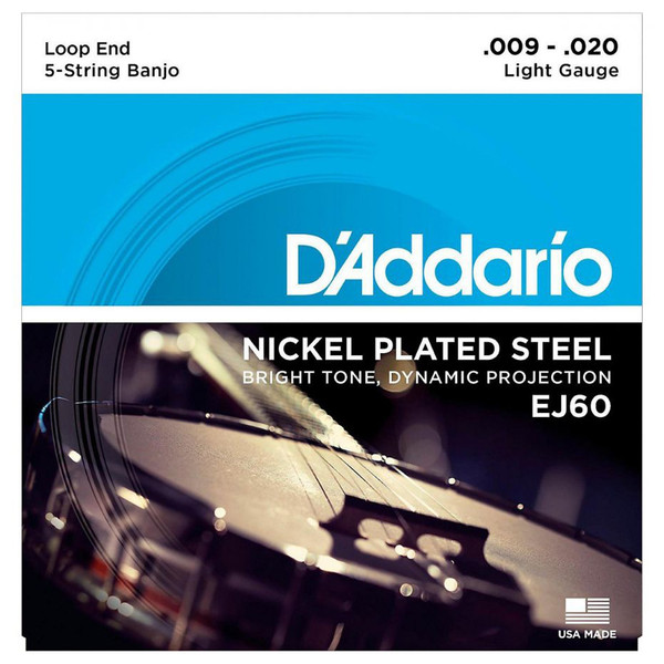 D'Addario EJ60 5 String Banjo Strings Nickel, Light 9-20