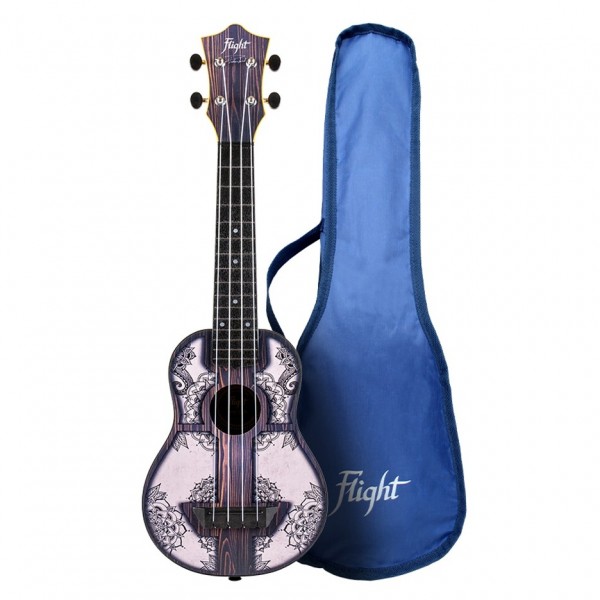 Flight TUS-40 Travel Soprano Ukulele, Mandala Wood gigbag