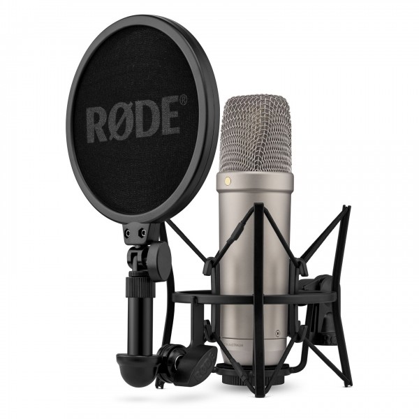 Rode NT1 5th Gen XLR and USB-C Studio Microphone, Silver - Angled