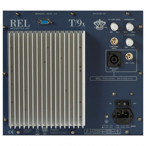 REL T9X Subwoofer, Gloss Black - Rear Panel Detail