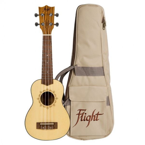Flight DUS320 Soprano Ukulele, Zebrawood B&S plus bag