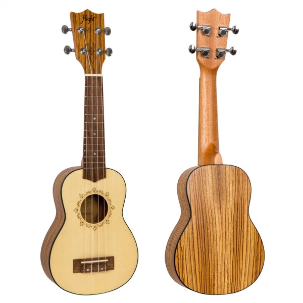 Flight DUS320 Soprano Ukulele, Zebrawood B&S 2