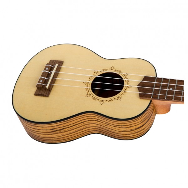 Flight DUS320 Soprano Ukulele, Zebrawood B&S body