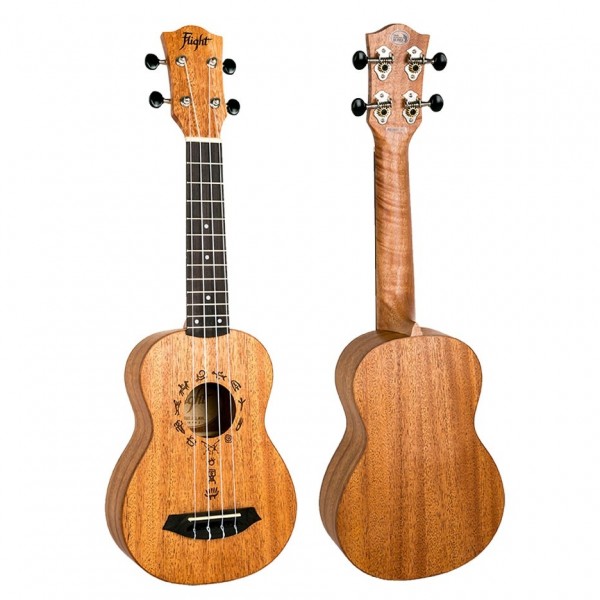 Flight DUS371 Soprano Ukulele, African Mahogany tilt