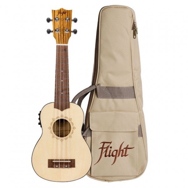Flight DUS320CEQ Soprano Electro Ukulele, Zeb B&S plus bag