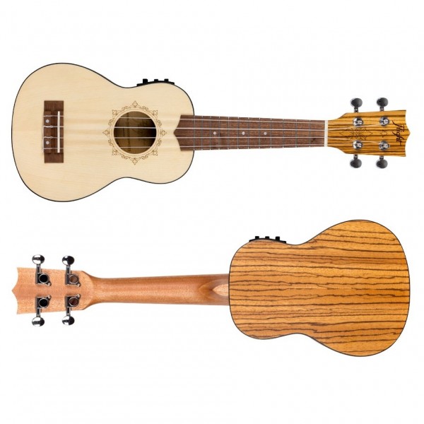 Flight DUS320CEQ Soprano Electro Ukulele, Zeb B&S side