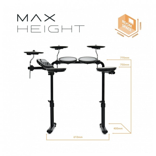 VISIONDRUM Compact Mesh Electronic Drum Kit, Stool Headphones, Orange
