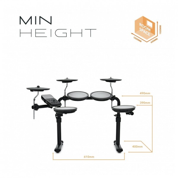 VISIONDRUM Compact Mesh Electronic Drum Kit, Stool Headphones, Orange