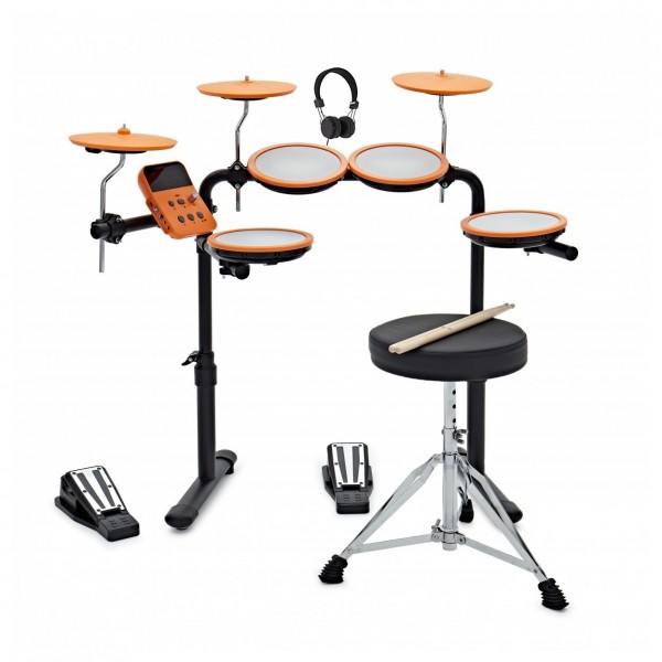 VISIONDRUM Compact Mesh Electronic Drum Kit, Stool Headphones, Orange