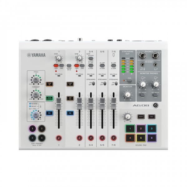 Yamaha AG08 Streaming Mixer, White - Front