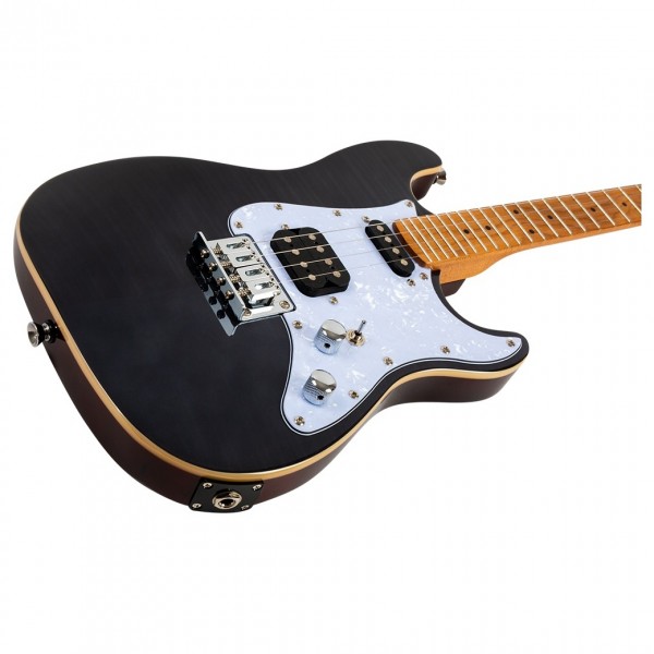 Flight Pathfinder Tenor Electric Ukulele, Trans Black - Body Closeup