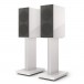 KEF S3 Speaker Stands (Pair), White Side View With Speakers