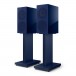 KEF S3 Speaker Stands (Pair), Indigo Side View With Speakers