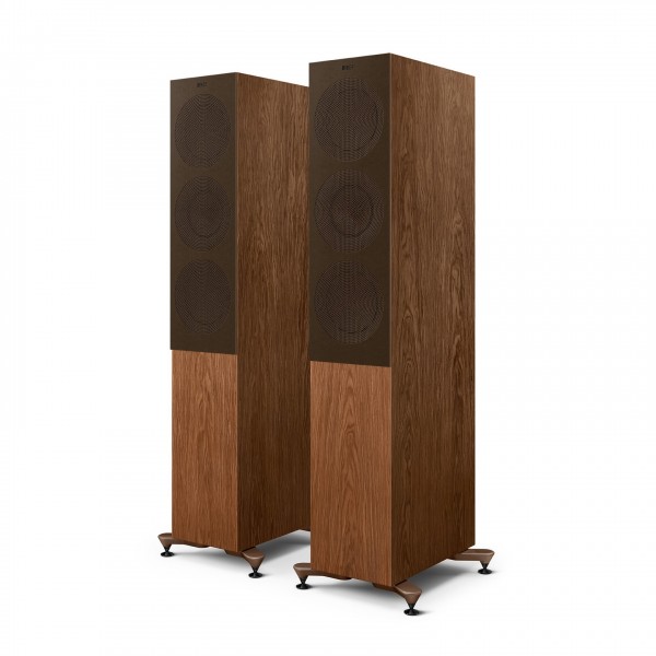 KEF R7 Meta Floorstanding Speakers (Pair), Walnut - with grilles