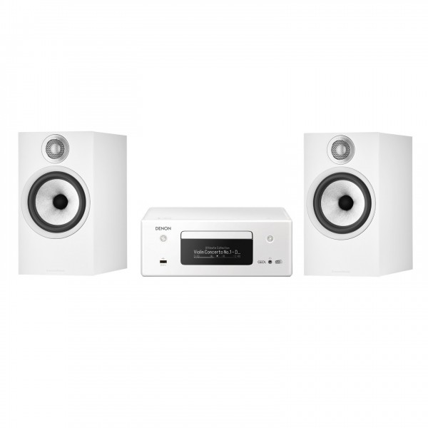 Denon CEOL RCD-N11 Amp w/ Bowers & Wilkins 606 S2 Speakers, White