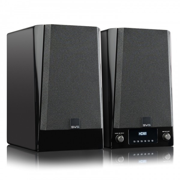 SVS Prime Wireless Pro Speaker (Pair), Black Gloss Full View With Grilles
