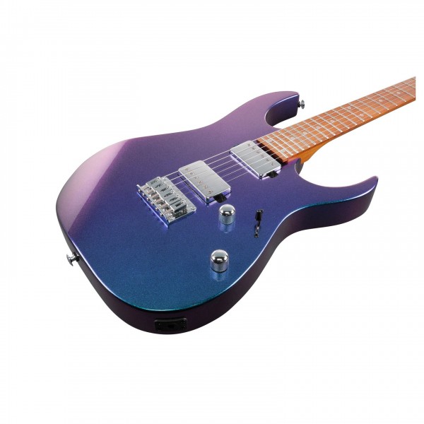 Ibanez GRG121SP GIO Series, Blue Metal Chameleon close up angle