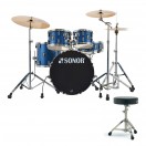 Sonor AQX 22'' 5pc Drum Kit w/Hardware & Free Throne, Blue Ocean Sparkle