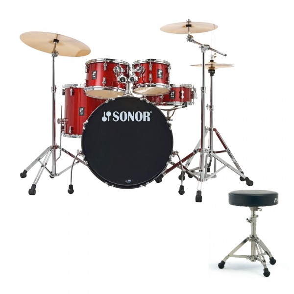 Sonor AQX 22'' 5pc Drum Kit w/Hardware & Free Throne, Red Moon Sprkl.