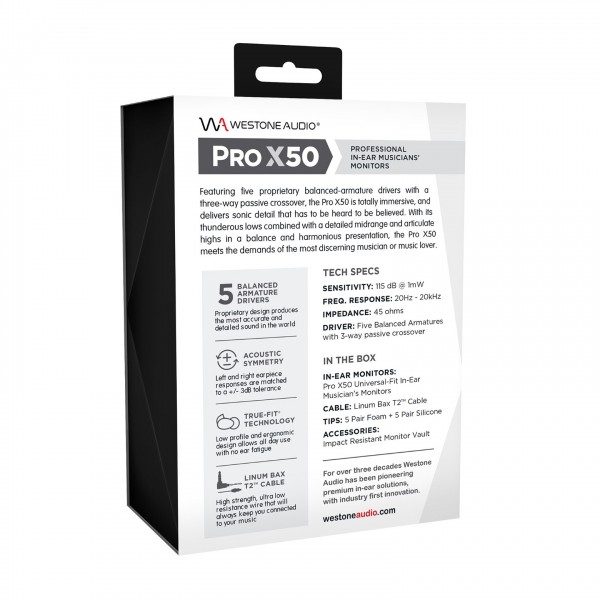 Westone Audio Pro X50 5 Driver IEM Earphones Box Back