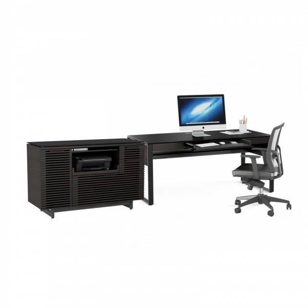 BDI Corridor 6521 Desk and Multi Cabinet, Charcoal Stained Ash Full View