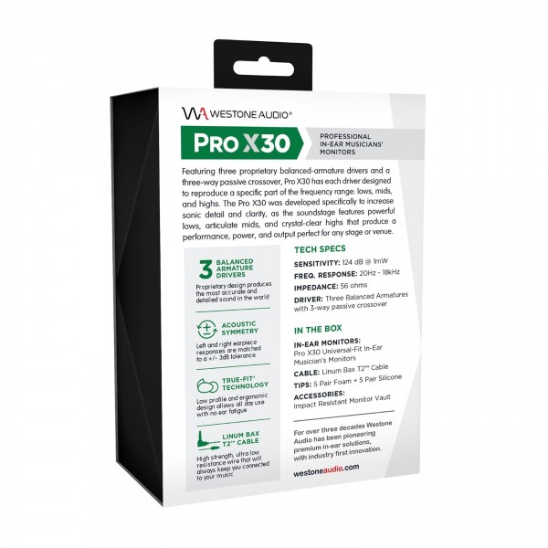 Westone Audio Pro X30 Triple-Driver IEM Earphones Box Back