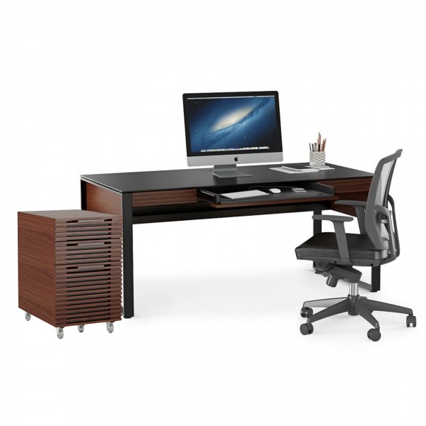 BDI Corridor 6521 Desk and File Pedestal, Chocolate Stained Walnut Full View