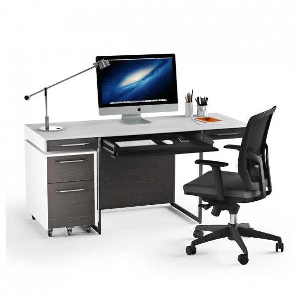 BDI Format 6301 Desk, Charcoal Stained Ash / Satin White - styled with 6307
