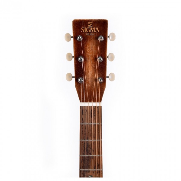 Sigma 000M-15EL-AGED Electro Acoustic Left Handed, Distressed Satin - Headstock Front