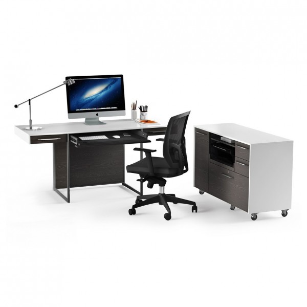 BDI Format 6301 Desk and Multi Cabinet, Charcoal Ash / Satin White