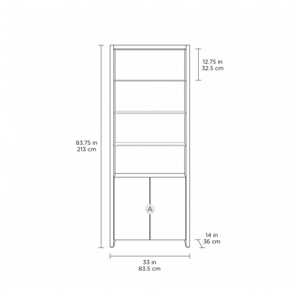 BDI Linea 5802A Double Width Bookshelf Add On, Natural Walnut - dimensions