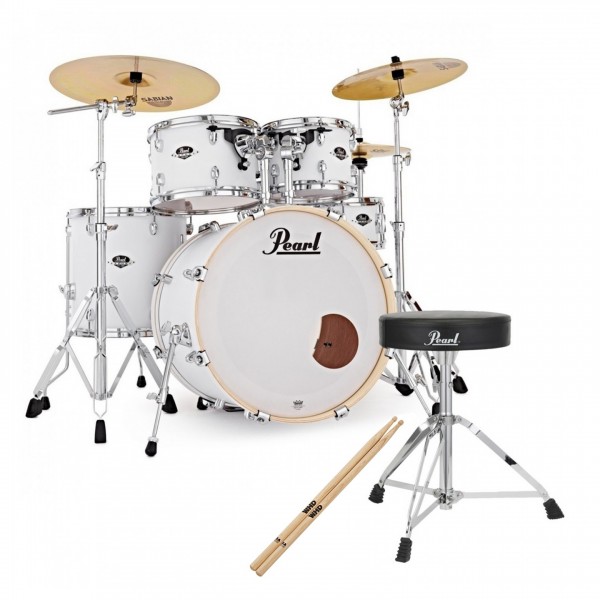 Pearl Export 20'' Fusion Drum Kit w/Stool and Sticks, Matte White