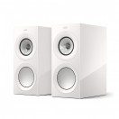 KEF R3 Meta Bookshelf Speakers, White with Terminated Chord Company ClearwayX Speaker Cables