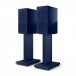 KEF R3 Meta Bookshelf Speakers (Pair), Indigo Gloss Front View With Stands