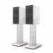 KEF R3 Meta Bookshelf Speakers (Pair), White Gloss Front View With Stands