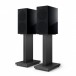 KEF R3 Meta Bookshelf Speakers (Pair), Black Front View With Stands