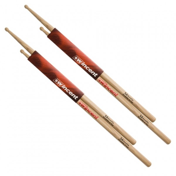 Wincent Hickory 5A Round Tip Drumsticks, 2pk