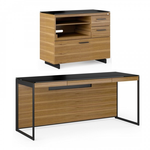 BDI Sequel 20 6101 Desk and 6117 Multi Cabinet, Natural Walnut Black