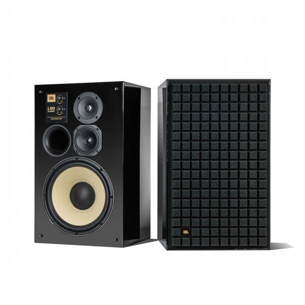 JBL L100 Classic Black Gloss 3-Way Stand Mount Speakers Full View