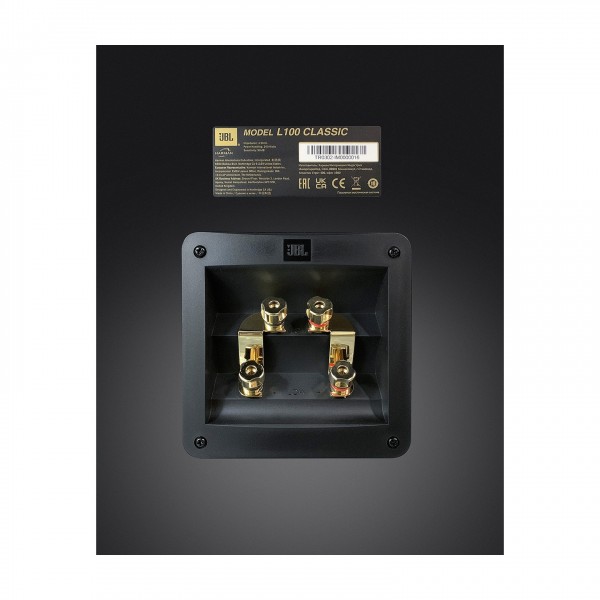 JBL L100 Classic Black Gloss 3-Way Stand Mount Speakers Back View